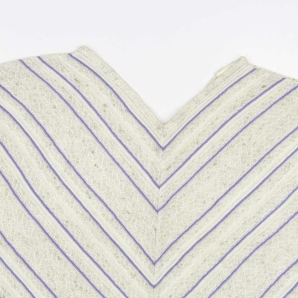 Babuale Womens Beige Striped Acrylic Basic Blouse Size 16 V-Neck