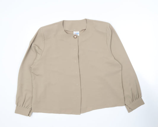 Fashion Extra Collection Womens Beige  Polyester Basic Button-Up Size 18 Round Neck