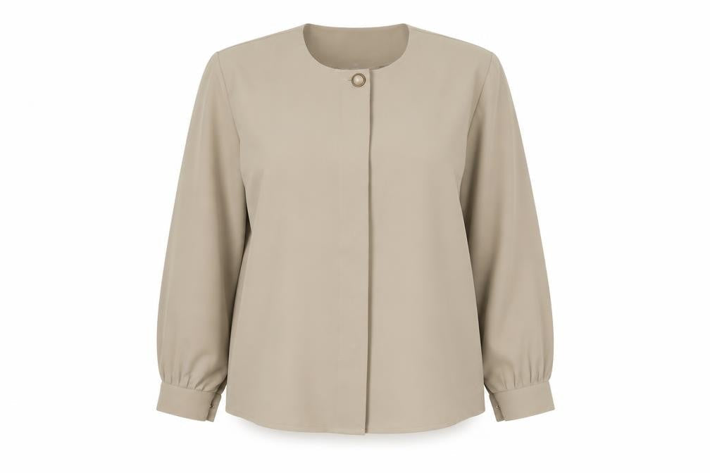 Fashion Extra Collection Womens Beige  Polyester Basic Button-Up Size 18 Round Neck