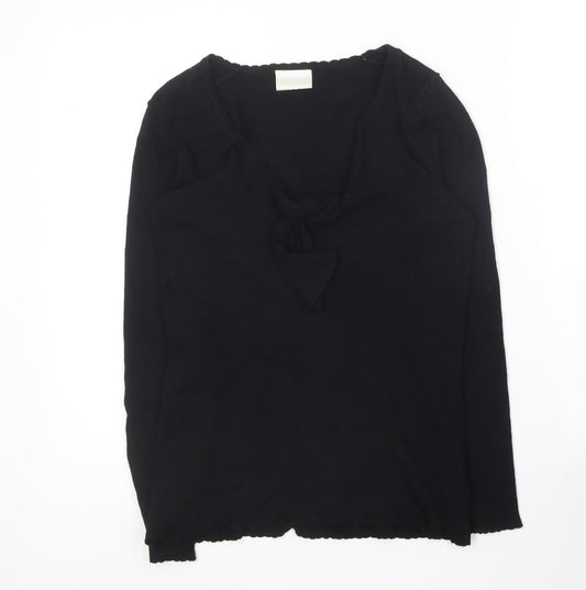 Off Shoot Womens Black V-Neck  Rayon Pullover Jumper Size S