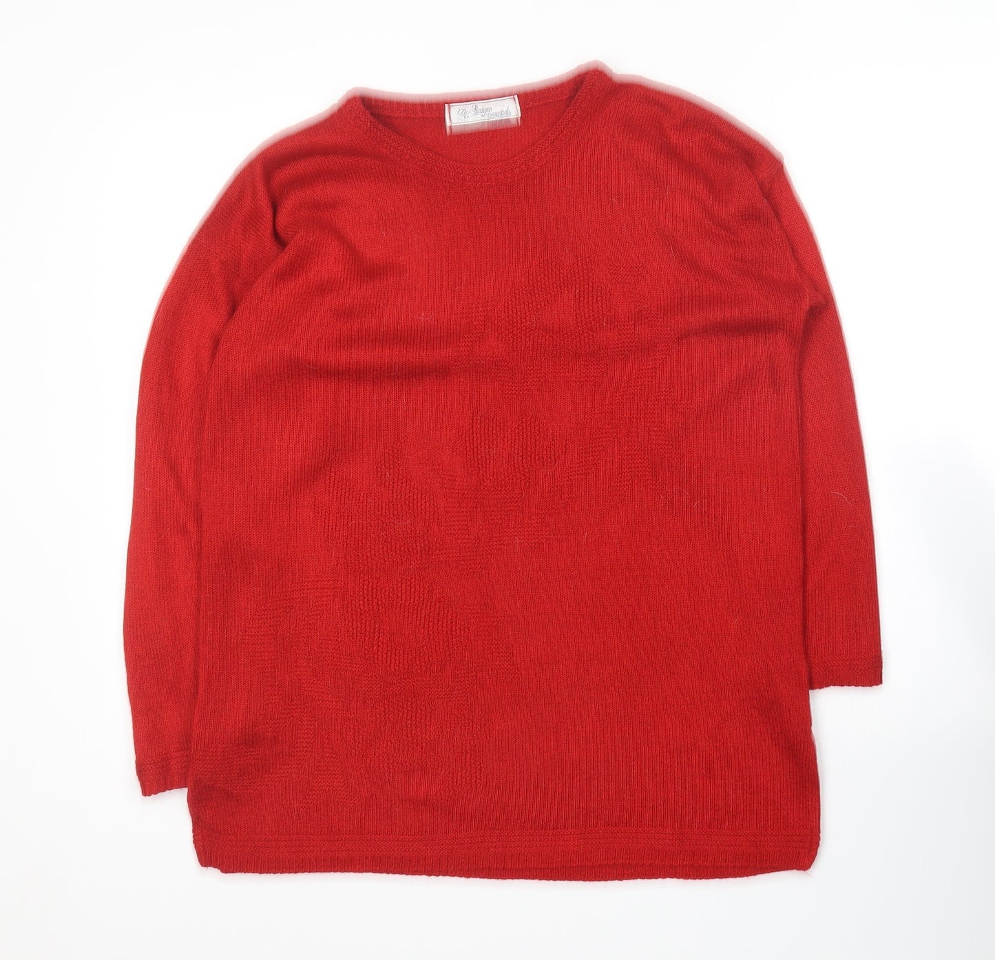 Designs Essesntials Womens Red Round Neck  Acrylic Pullover Jumper Size 10