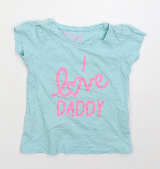 Primark Girls Blue  Cotton Basic T-Shirt Size 3-4 Years Crew Neck Pullover - I Love Daddy