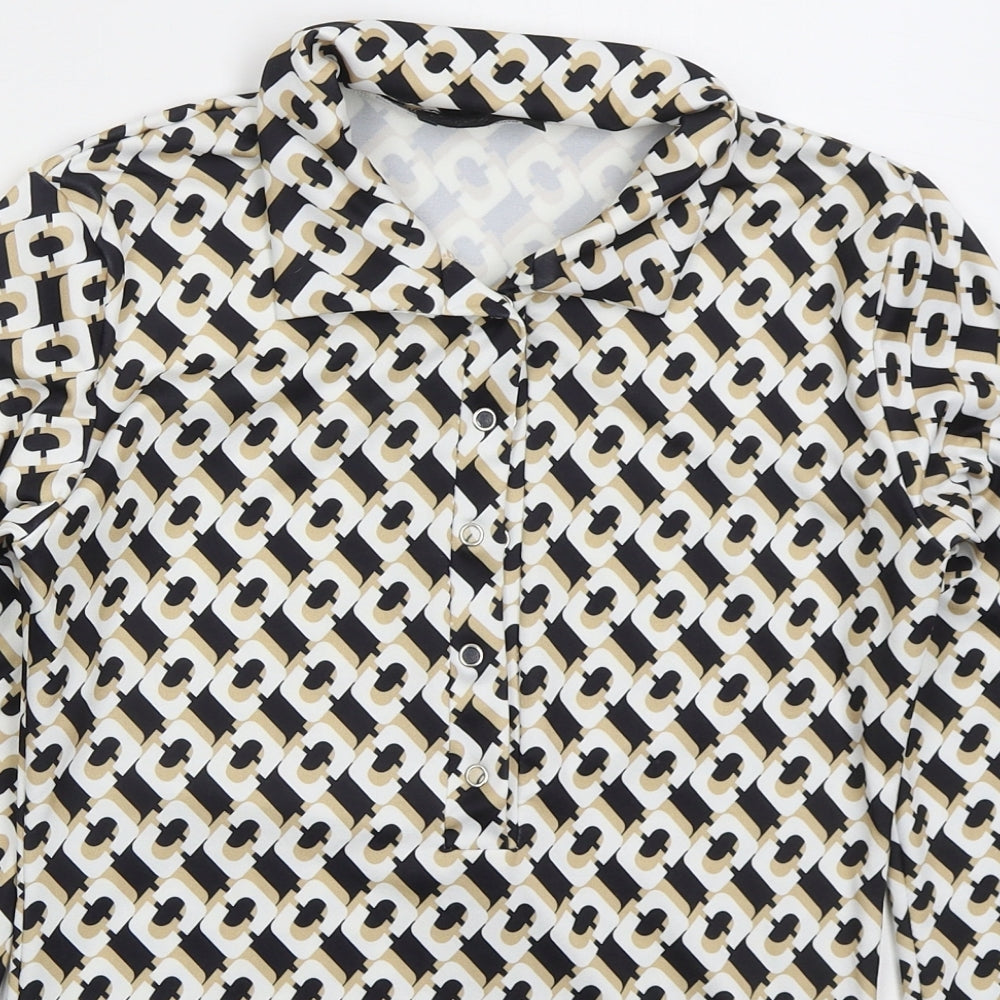 Stylewise Womens Beige Geometric Polyester Basic Polo Size 8 Collared