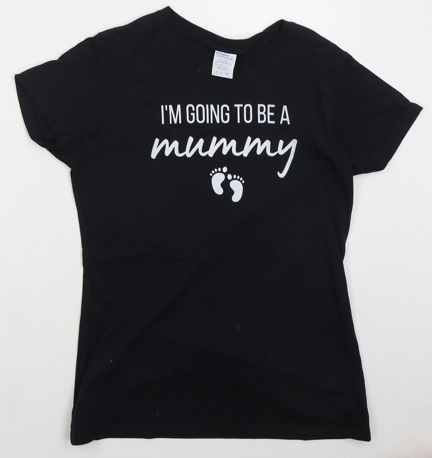 Port & Company Womens Black  Cotton Basic T-Shirt Size M Crew Neck - I'm Going To Be A Mummy