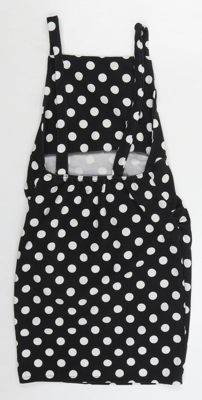 Boohoo Womens Black Polka Dot Polyester Mini  Size 8  Square Neck Pullover