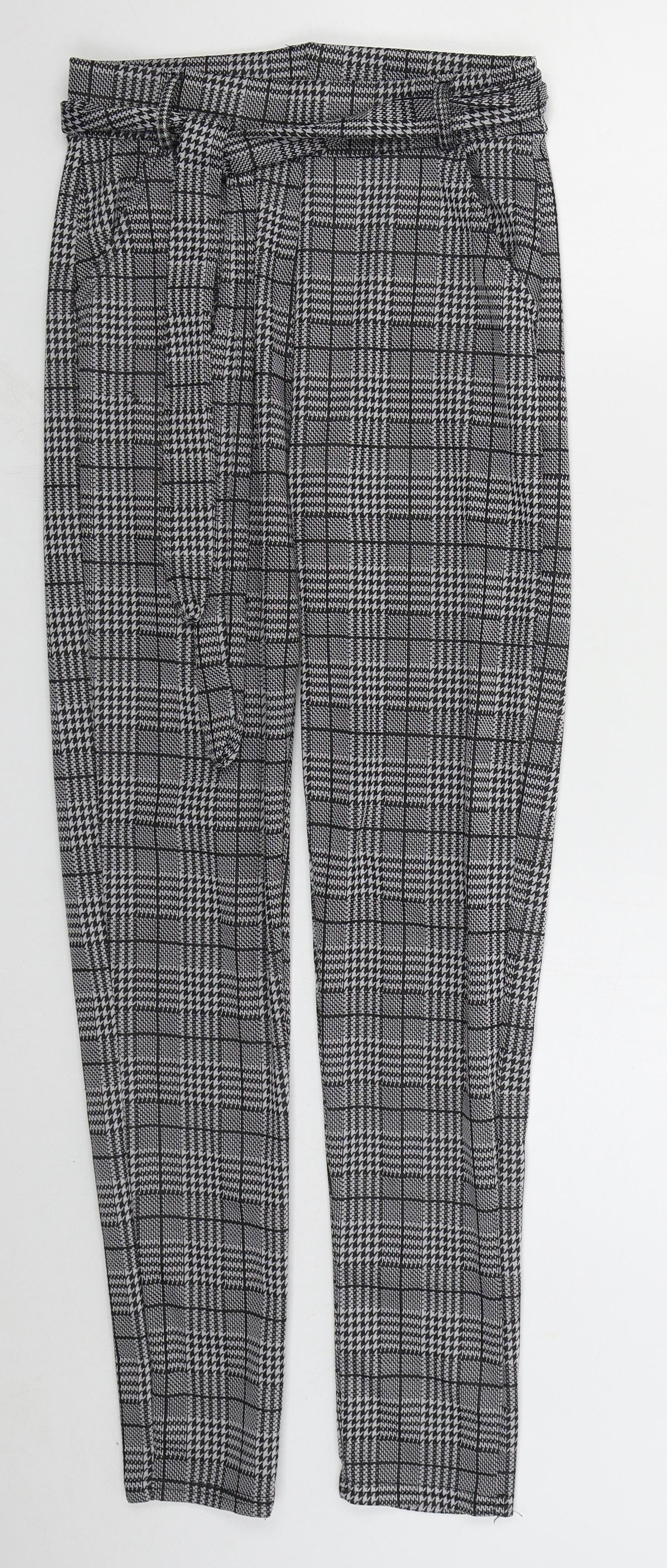 Preworn Womens Grey Houndstooth Polyester Trousers  Size S L26 in Regular