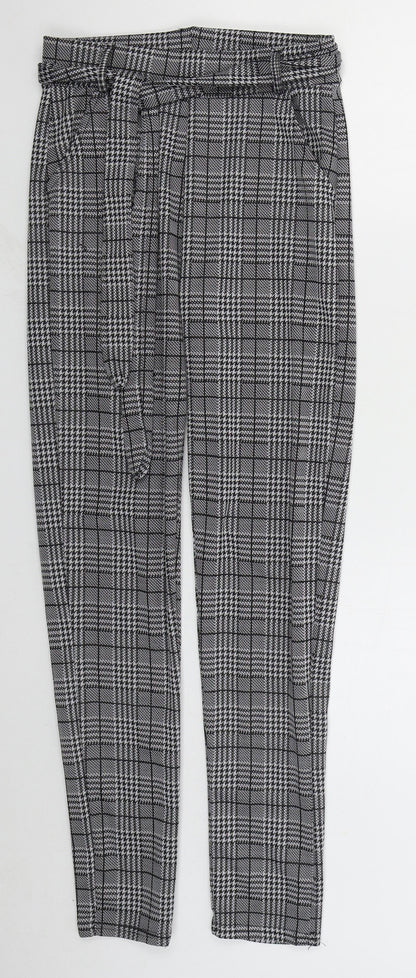 Preworn Womens Grey Houndstooth Polyester Trousers  Size S L26 in Regular
