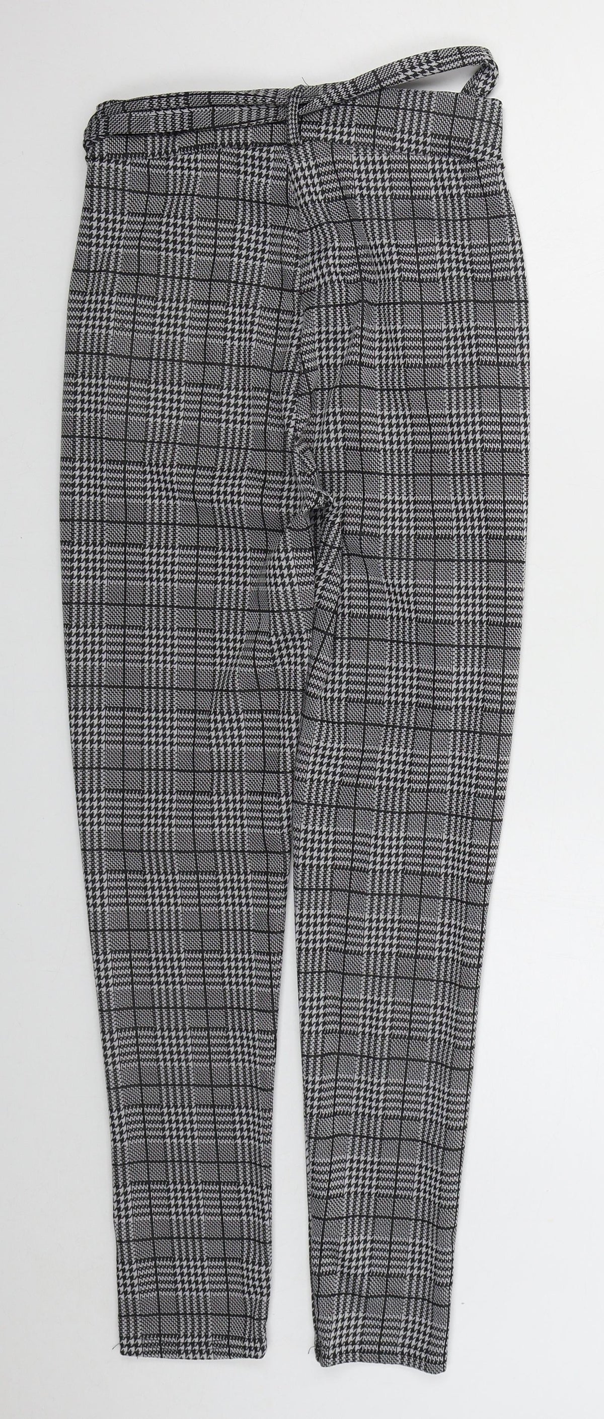 Preworn Womens Grey Houndstooth Polyester Trousers  Size S L26 in Regular