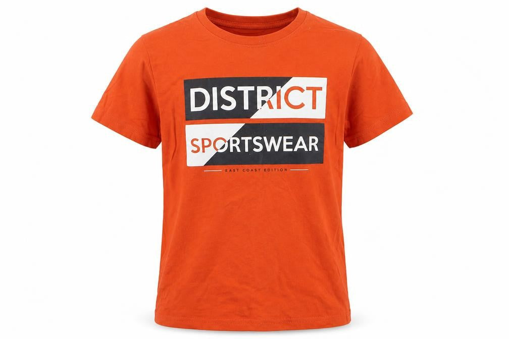 Primark Boys Orange  Cotton Basic T-Shirt Size 7-8 Years Round Neck