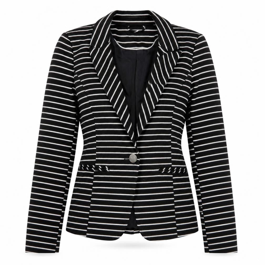 F&F Womens Black Striped Polyester Jacket Blazer Size 10
