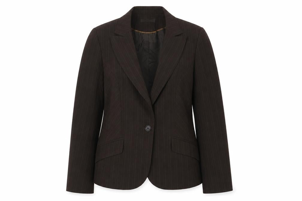 George Womens Brown Striped Polyester Jacket Suit Jacket Size 16