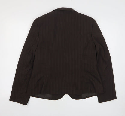 George Womens Brown Striped Polyester Jacket Suit Jacket Size 16