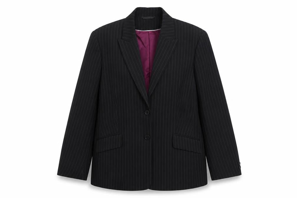 One Womens Black Striped Polyester Jacket Suit Jacket Size 14