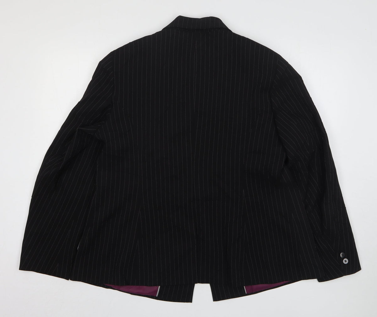 One Womens Black Striped Polyester Jacket Suit Jacket Size 14