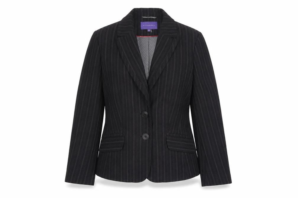 Autonomy Womens Grey Striped Polyester Jacket Suit Jacket Size 12