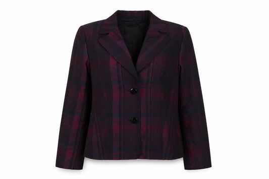 Betty Barclay Womens Purple Plaid Polyester Jacket Suit Jacket Size 14