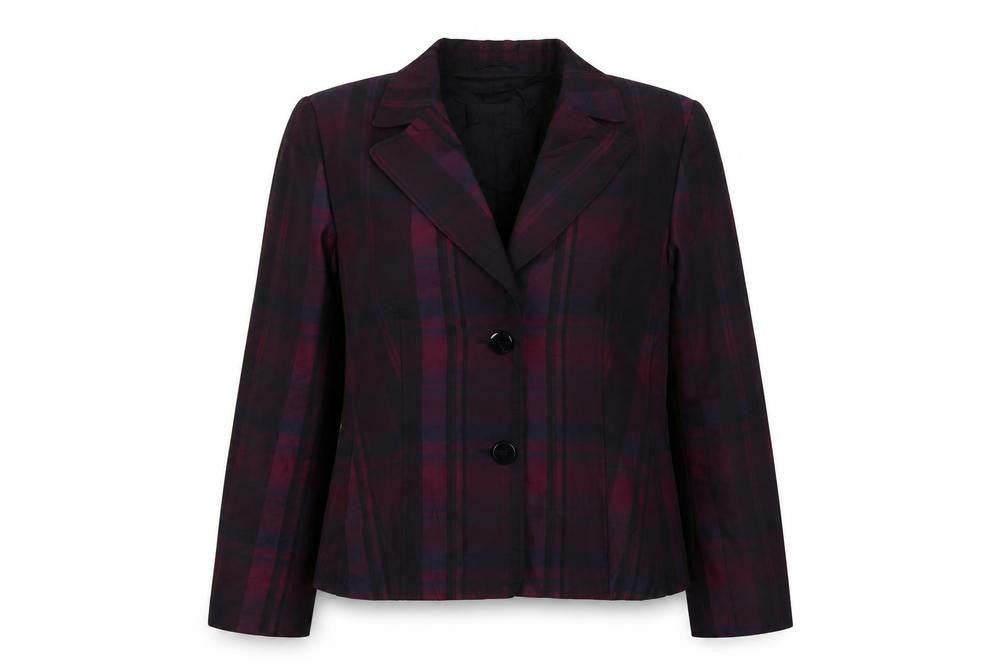 Betty Barclay Womens Purple Plaid Polyester Jacket Suit Jacket Size 14