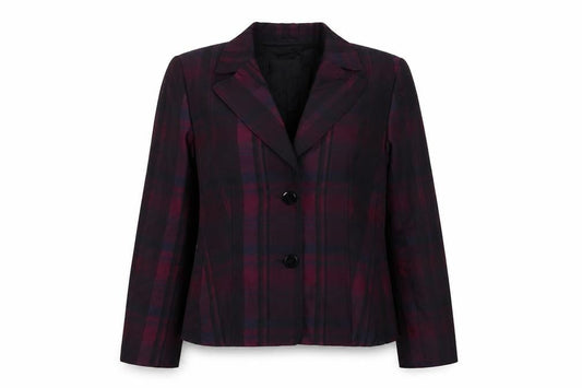 Betty Barclay Womens Purple Plaid Polyester Jacket Suit Jacket Size 14