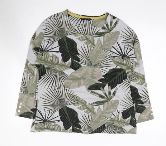 Viz-A-Viz Womens Green Floral Polyester Jersey T-Shirt Size 14 Round Neck