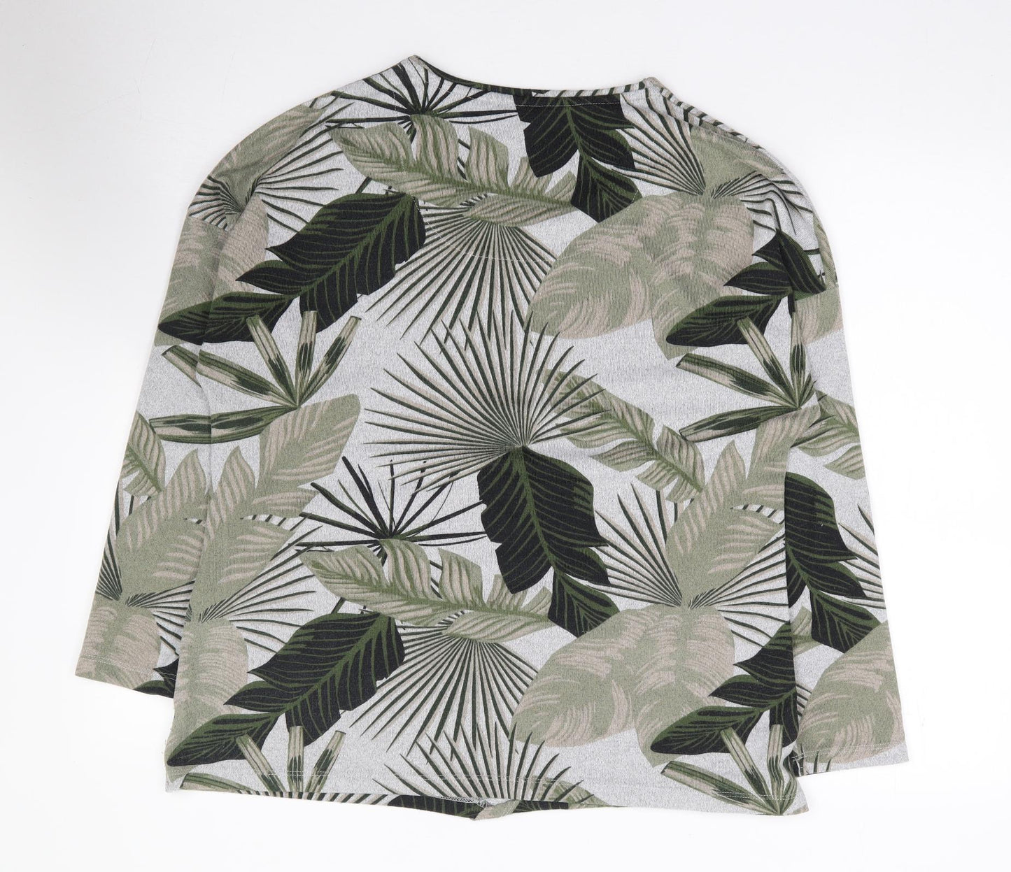 Viz-A-Viz Womens Green Floral Polyester Jersey T-Shirt Size 14 Round Neck