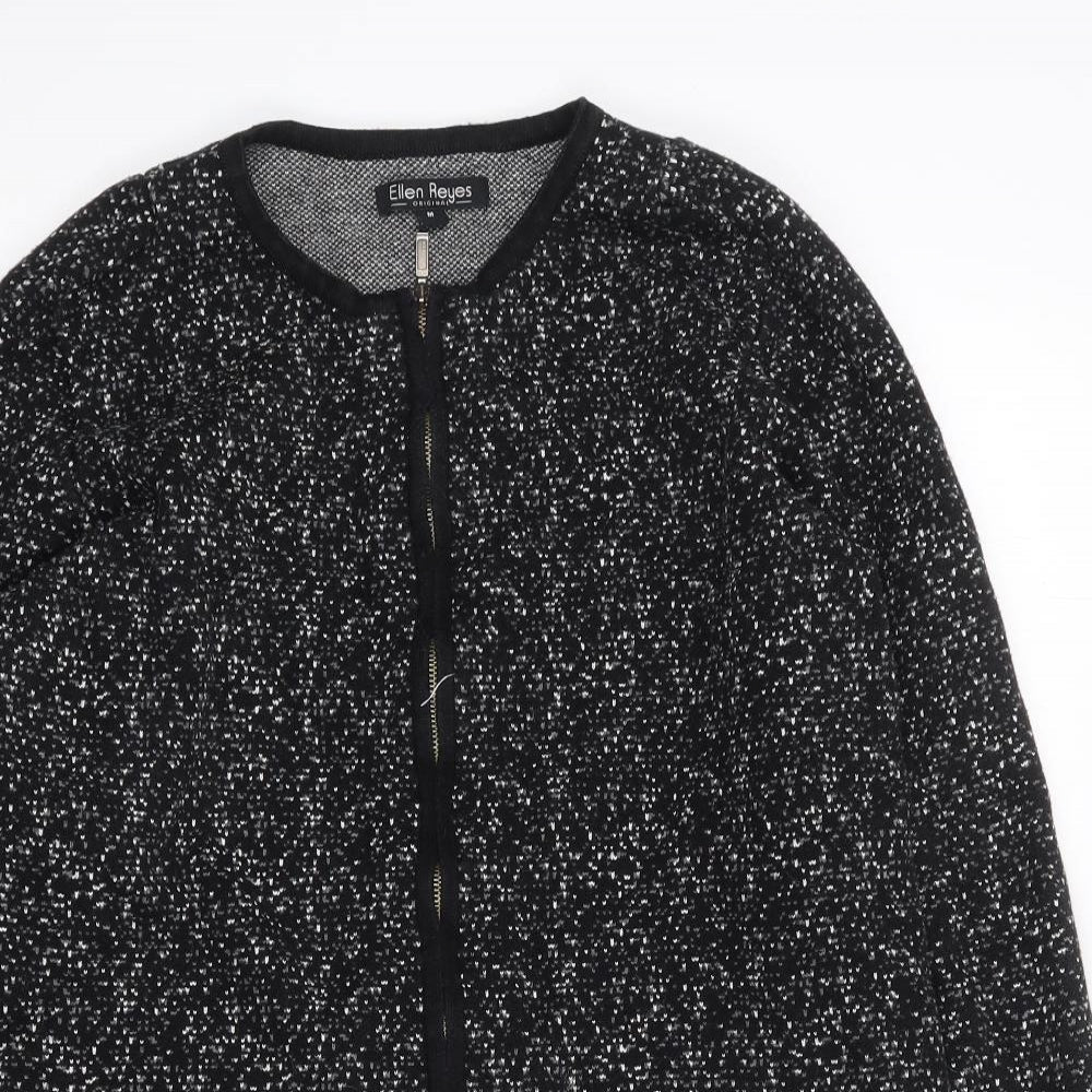 Ellen Reyes Womens Black Crew Neck  Cotton Full Zip Jumper Size M