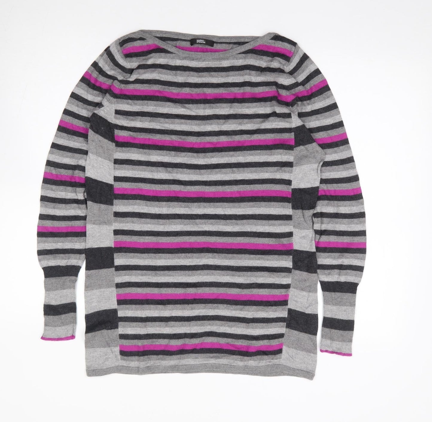 Marks and Spencer Womens Multicoloured Boat Neck Striped Polyamide Tunic Jumper Size 14