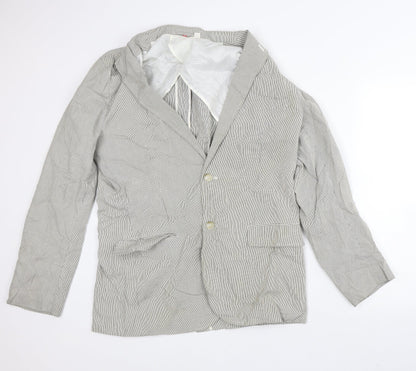 Preworn Womens Beige Striped  Jacket Blazer Size L