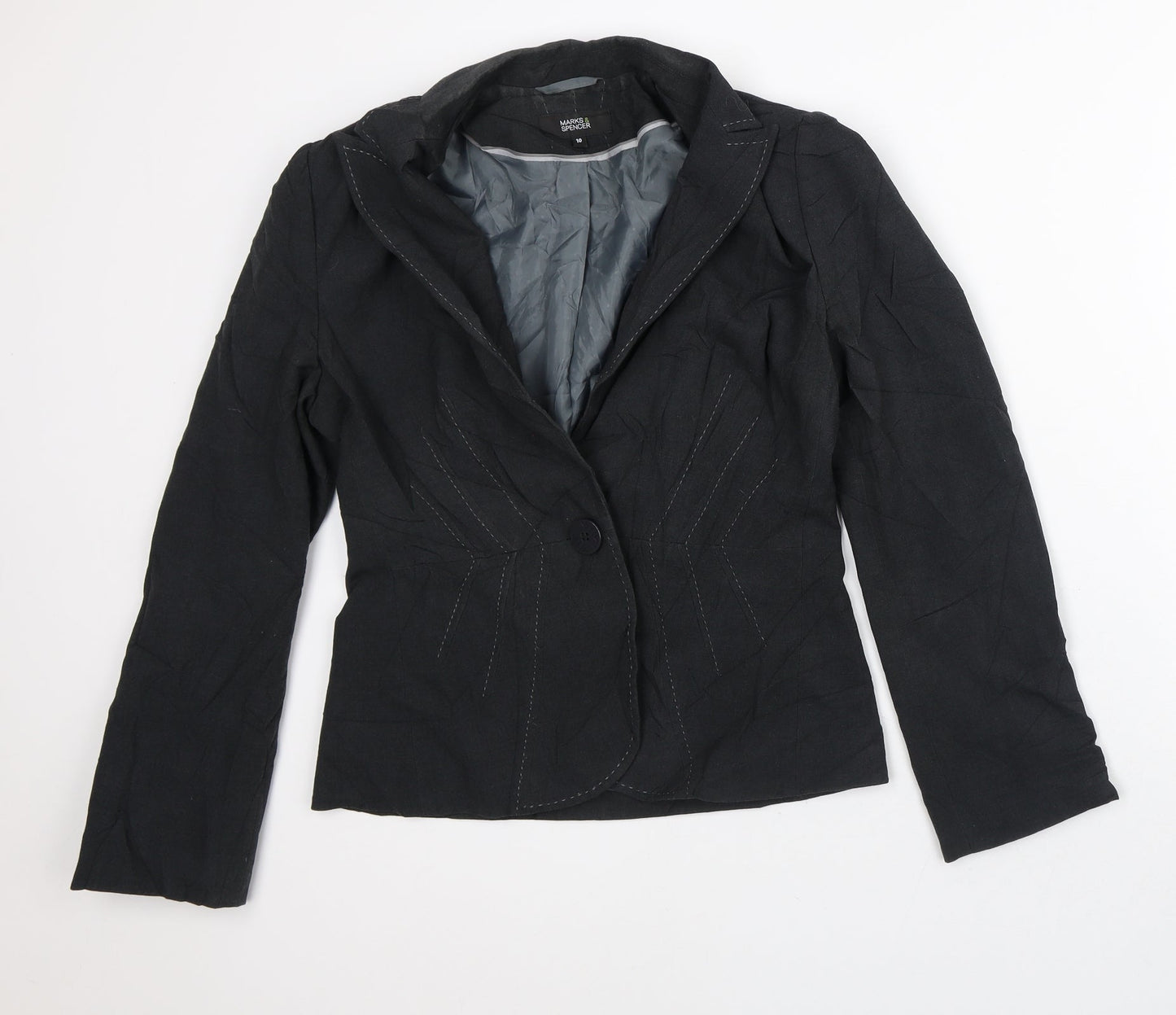 Marks and Spencer Womens Black Striped  Jacket Blazer Size 10
