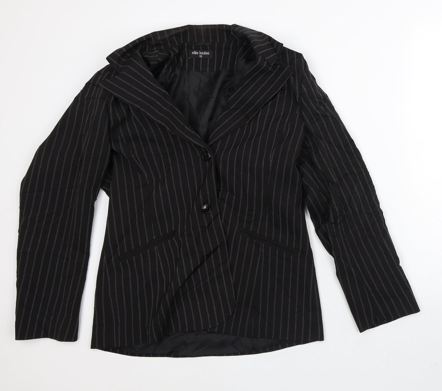 Ellie Louise Womens Black Striped  Jacket Blazer Size 12