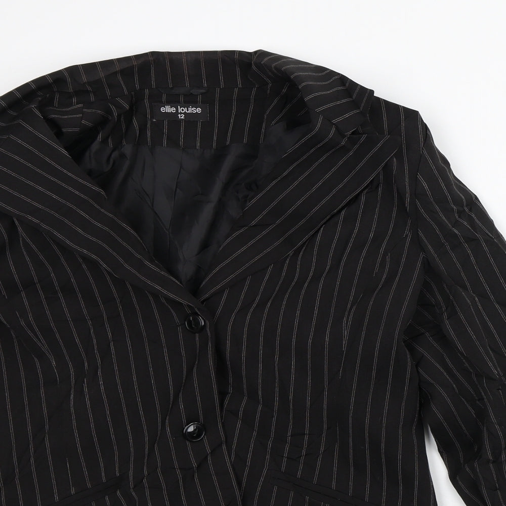 Ellie Louise Womens Black Striped  Jacket Blazer Size 12