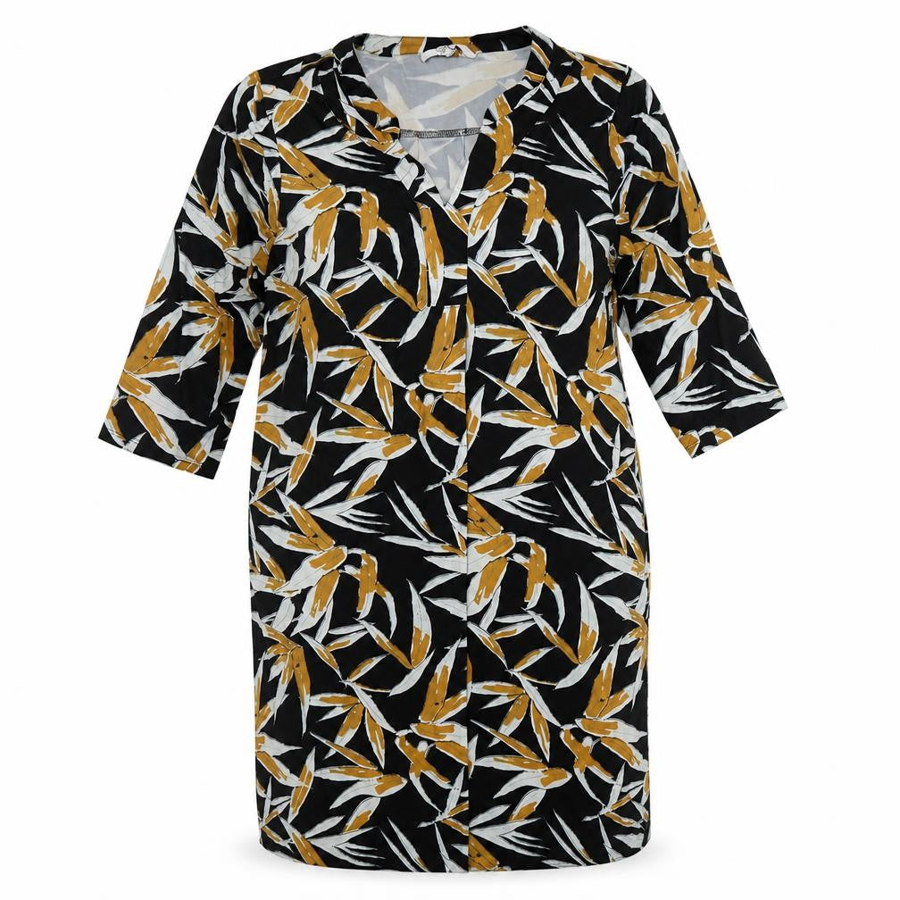 Together Womens Black Geometric Polyester T-Shirt Dress  Size 14  V-Neck