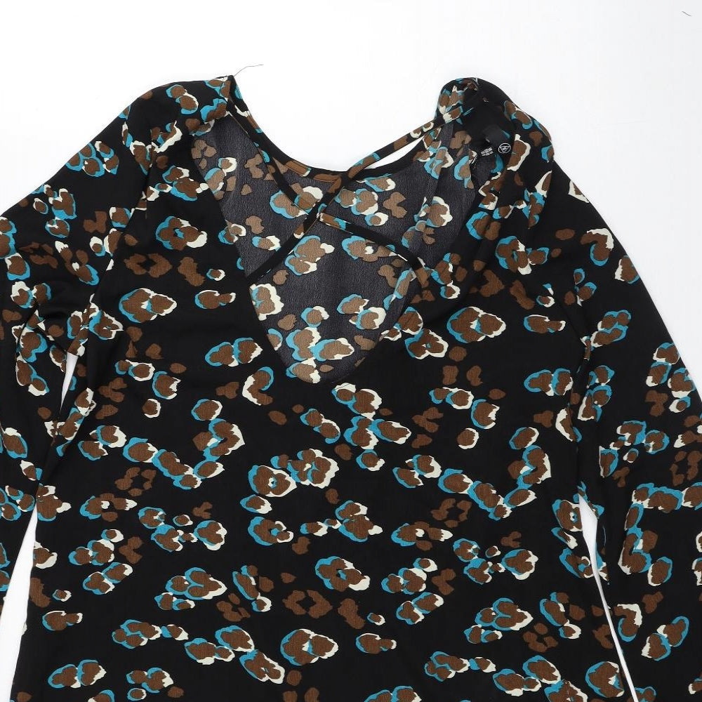 Missguided Womens Black Geometric Polyester Tunic Blouse Size 14 V-Neck