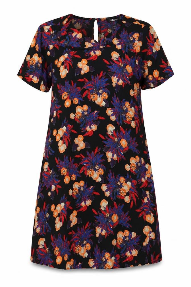 Boohoo Womens Black Floral Polyester A-Line  Size 12  Round Neck