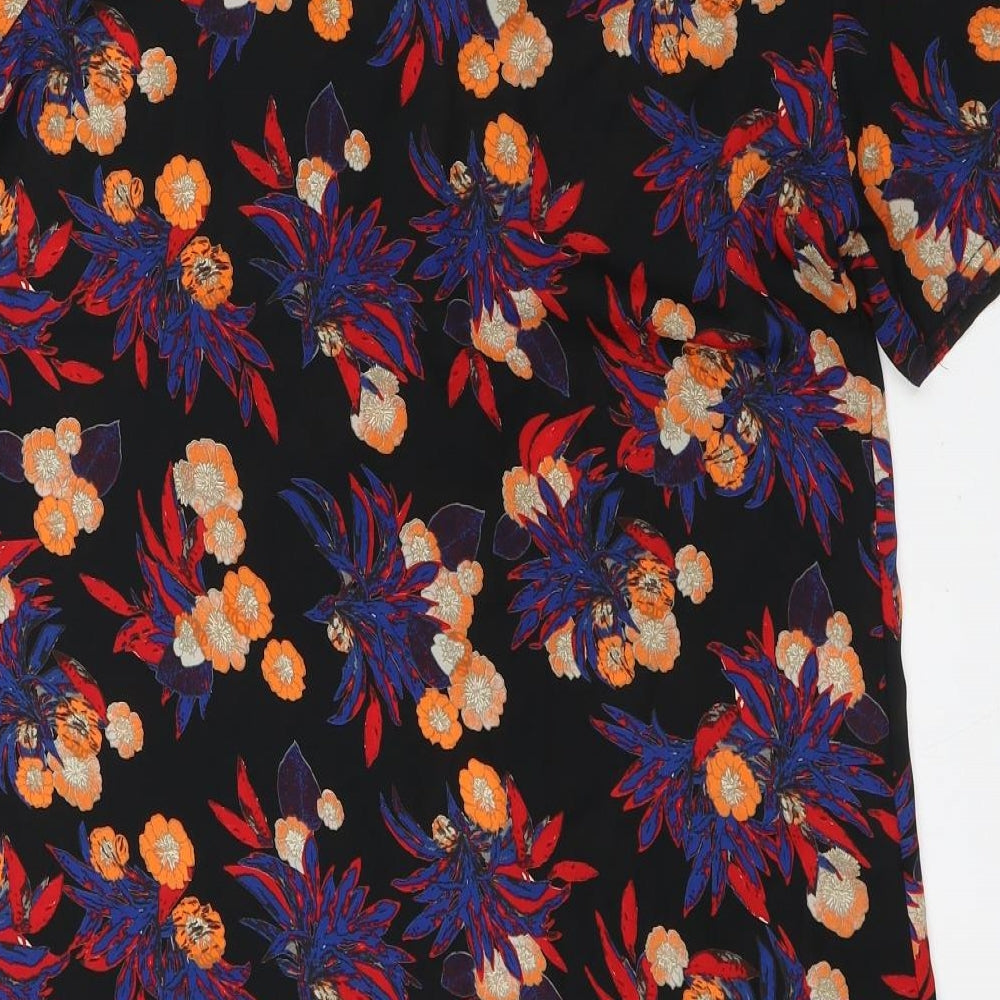 Boohoo Womens Black Floral Polyester A-Line  Size 12  Round Neck