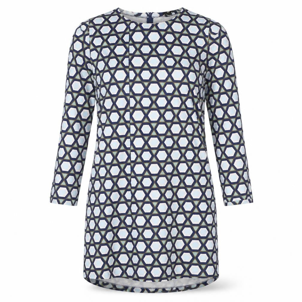 H&M Womens Blue Geometric 100% Cotton T-Shirt Dress  Size L  Crew Neck