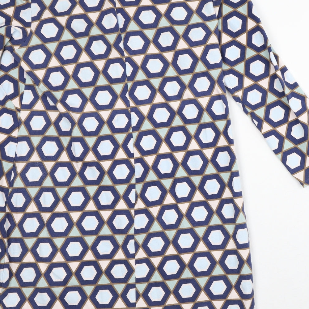 H&M Womens Blue Geometric 100% Cotton T-Shirt Dress  Size L  Crew Neck