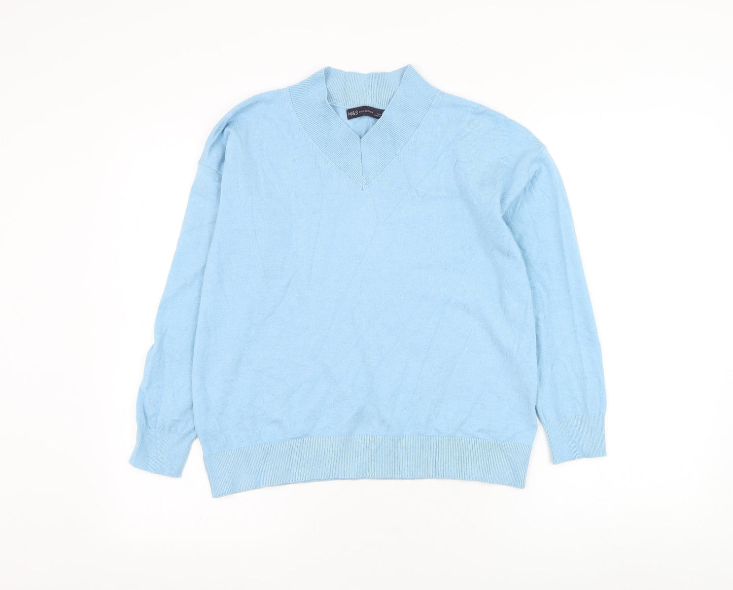 Marks and Spencer Womens Blue V-Neck  Viscose Pullover Jumper Size S