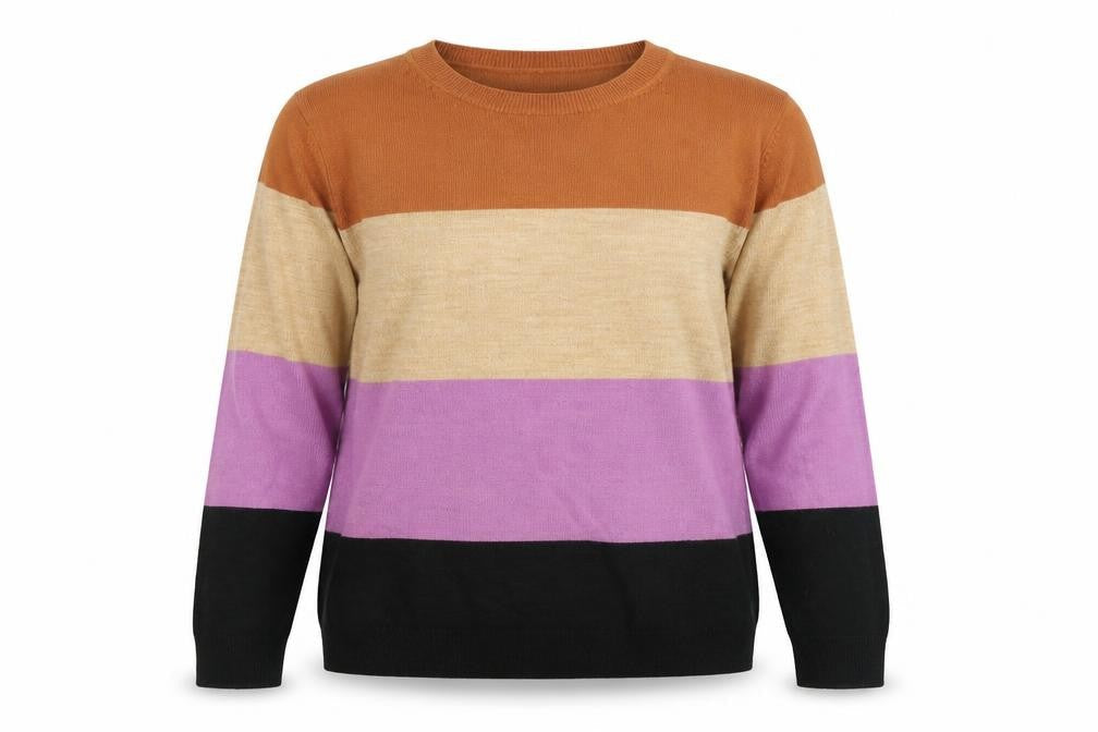 Marks & Spencer Womens Brown Round Neck Striped Acrylic Pullover Jumper Size 10