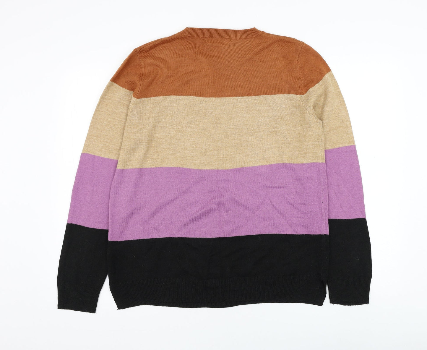 Marks and Spencer Womens Brown Round Neck Striped Acrylic Pullover Jumper Size 10