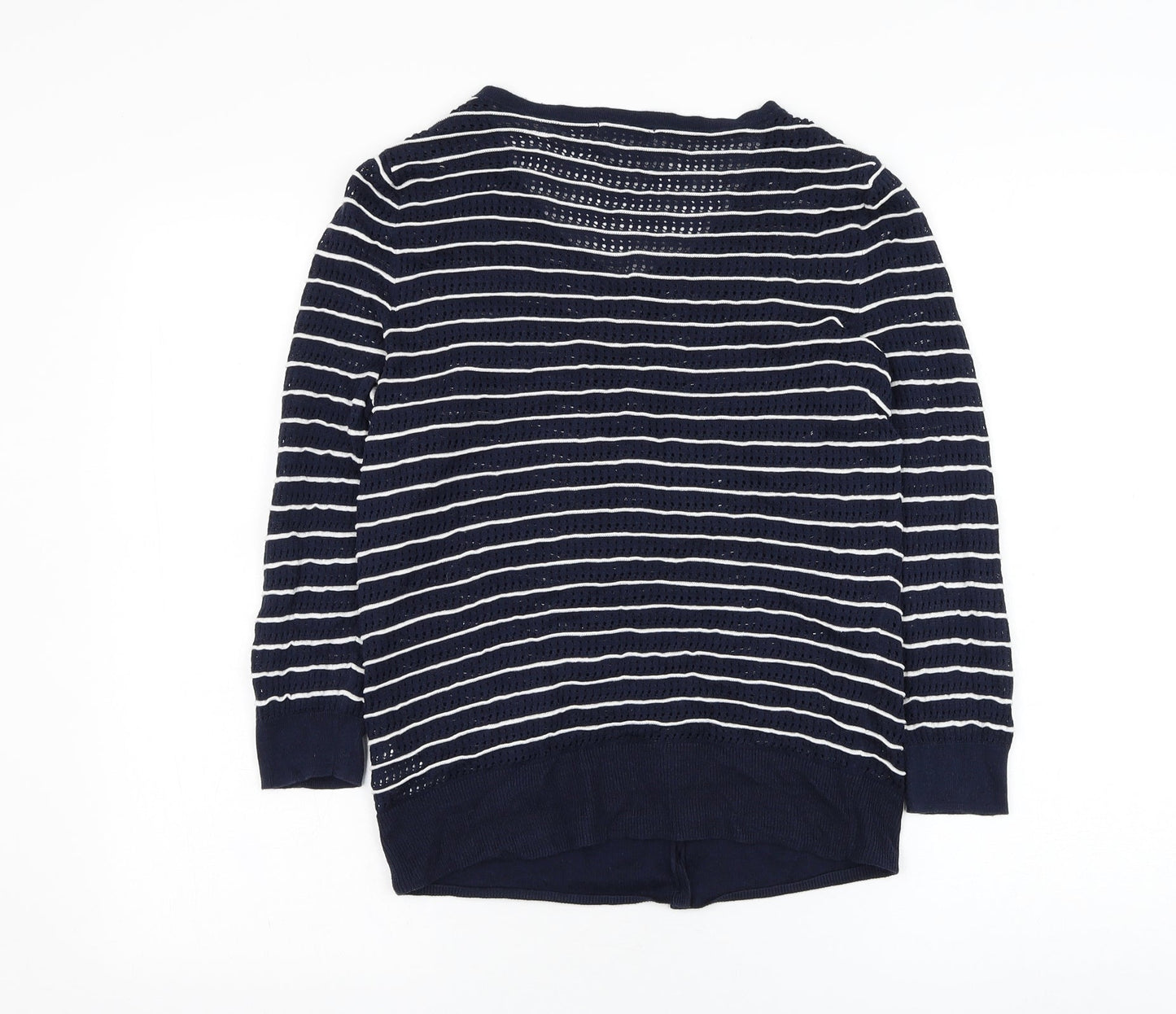 H&M Womens Blue Round Neck Striped Cotton Cardigan Jumper Size M