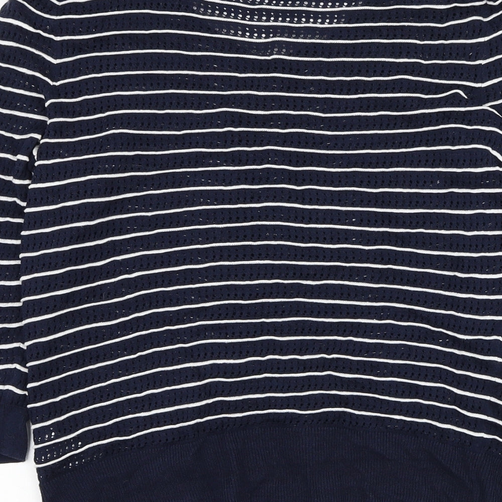 H&M Womens Blue Round Neck Striped Cotton Cardigan Jumper Size M