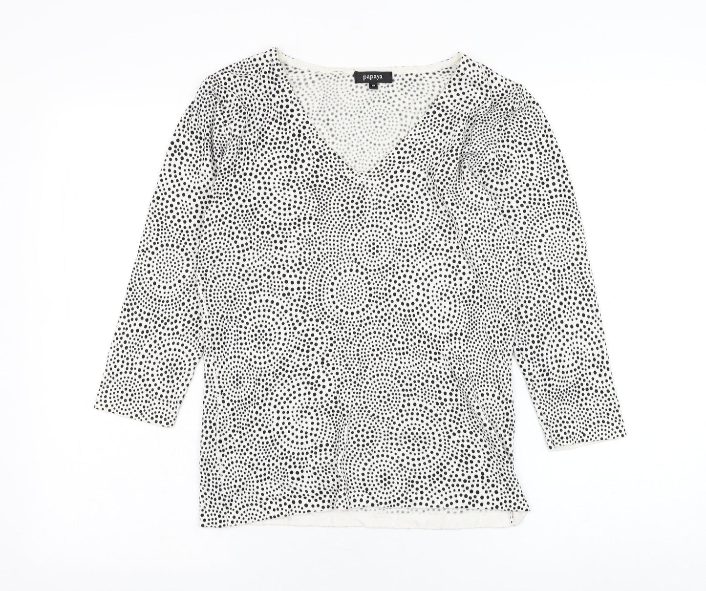 Papaya Womens White V-Neck Geometric Viscose Pullover Jumper Size 12