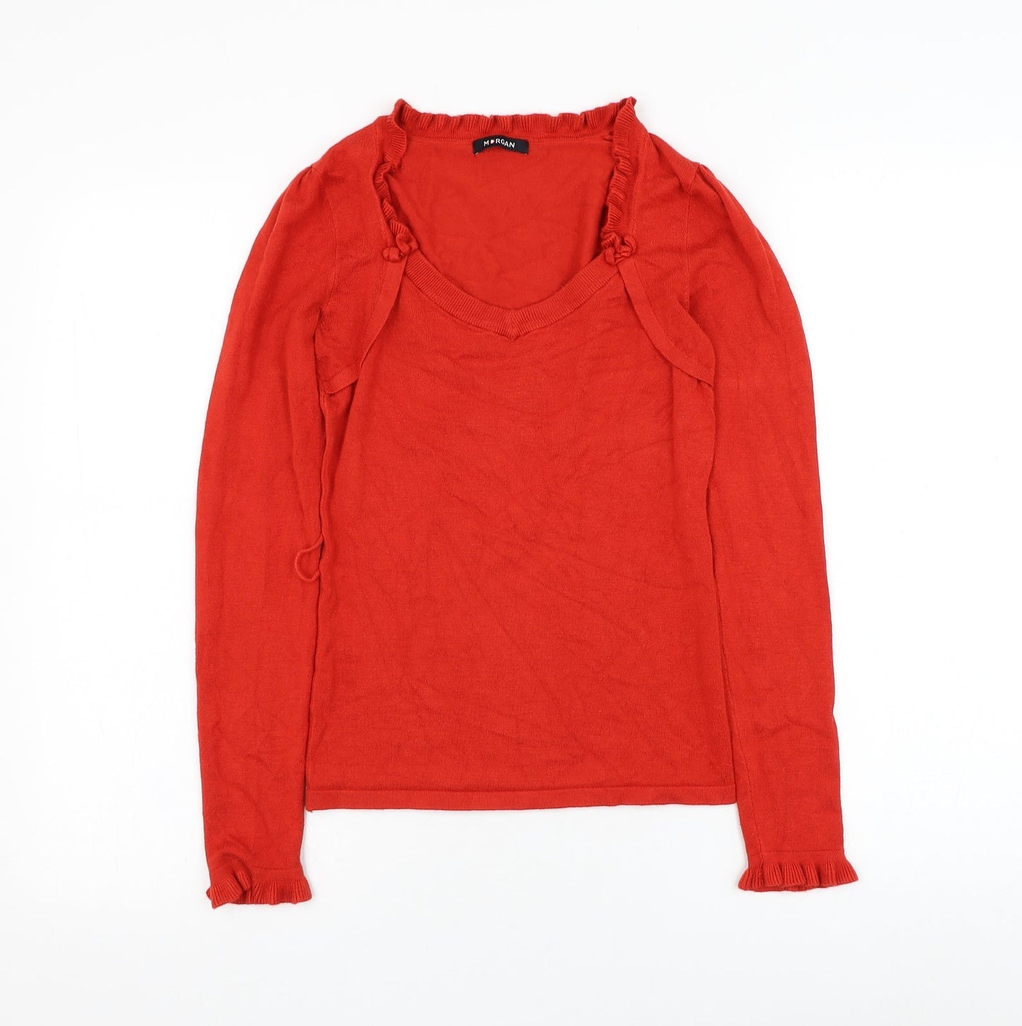 Morgan Womens Red V-Neck  Viscose Pullover Jumper Size XS