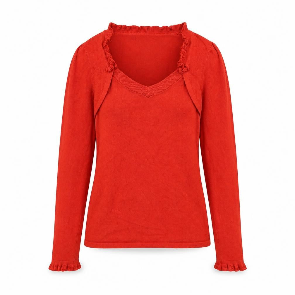 Morgan Womens Red V-Neck  Viscose Pullover Jumper Size XS