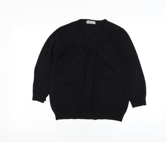 Marks and Spencer Womens Black V-Neck  Viscose Pullover Jumper Size 14