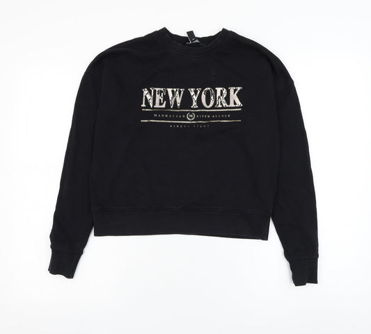 New Look Womens Black  Cotton Pullover Sweatshirt Size 8  Pullover - New York
