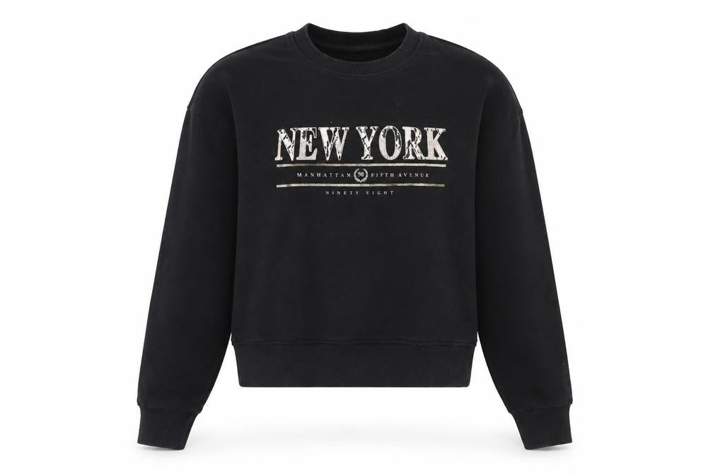 New Look Womens Black  Cotton Pullover Sweatshirt Size 8  Pullover - New York