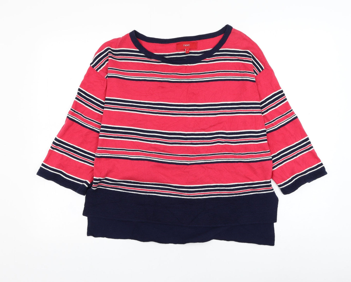 NEXT Womens Pink Round Neck Striped Cotton Pullover Jumper Size 8