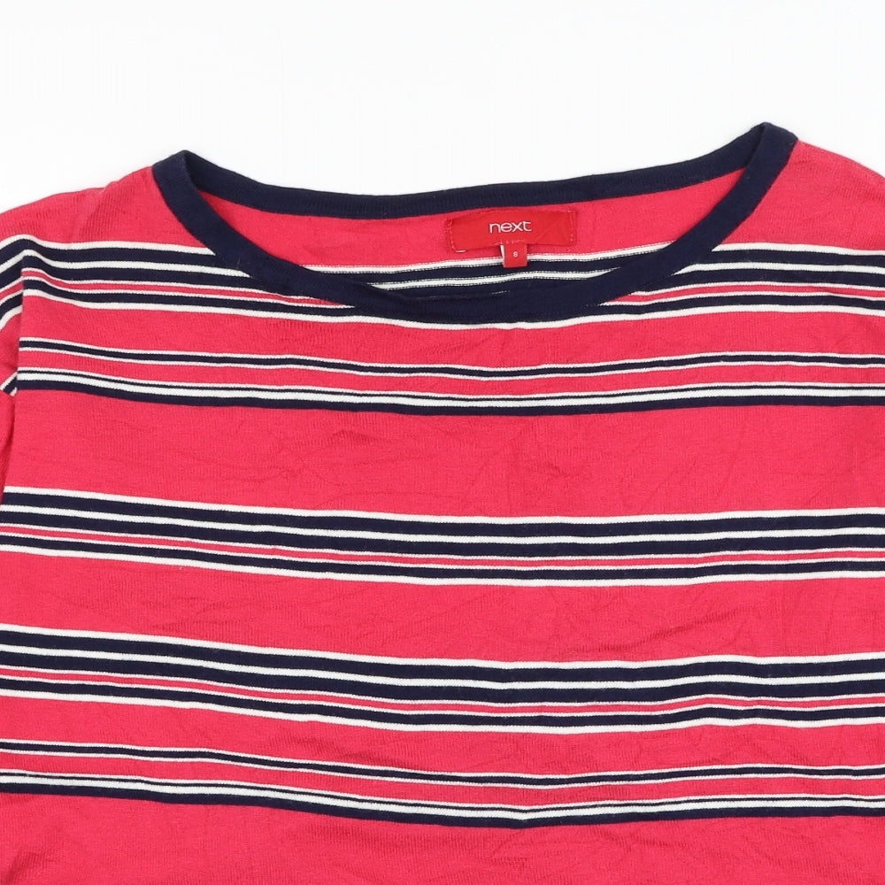 NEXT Womens Pink Round Neck Striped Cotton Pullover Jumper Size 8