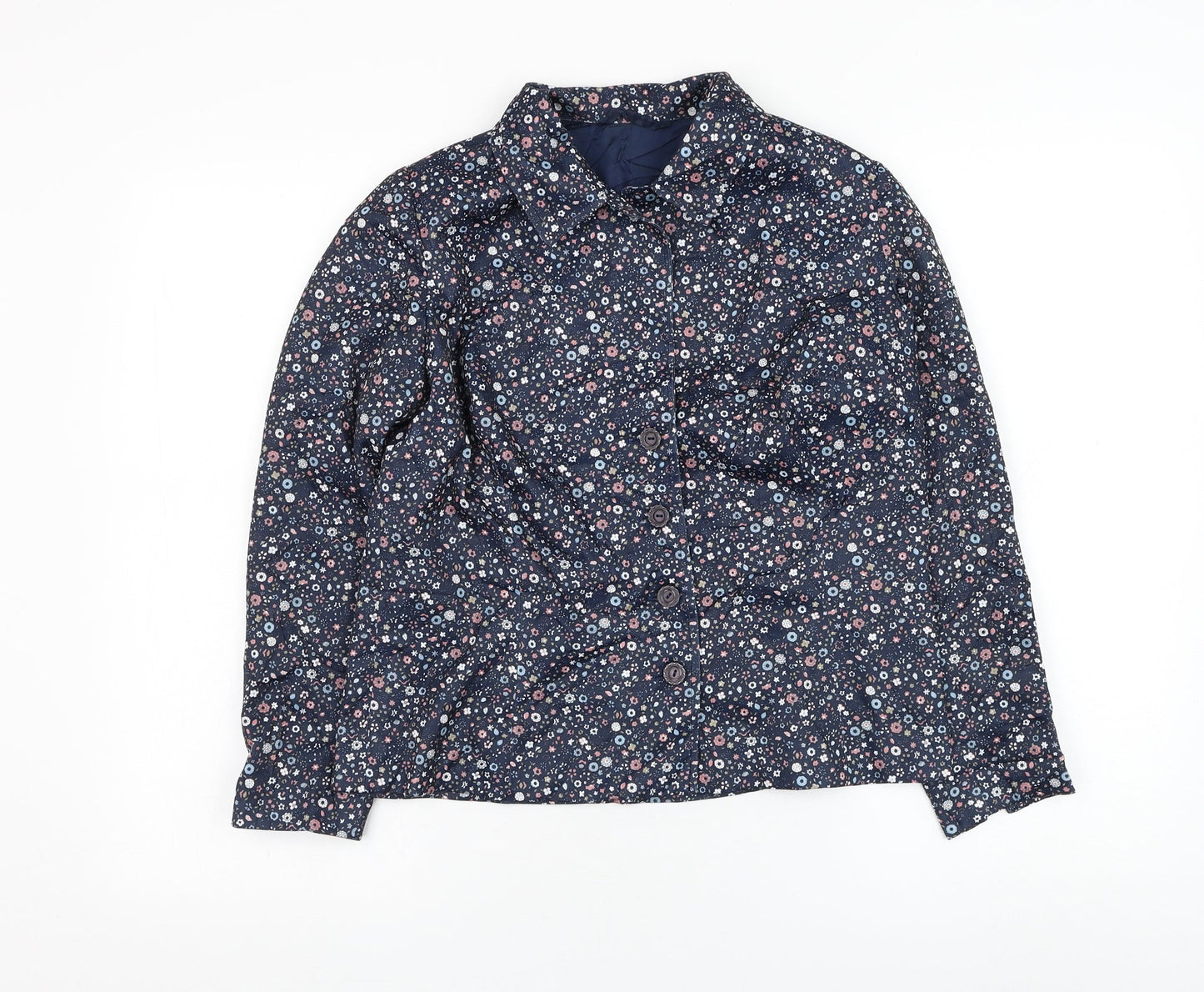 Preworn Womens Blue Floral  Jacket Blazer Size S  Button